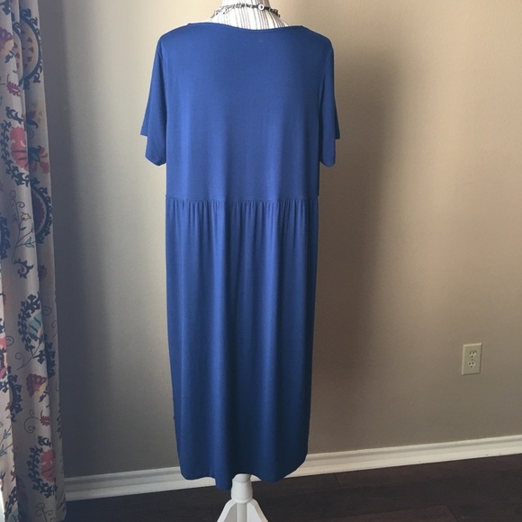 Land’s End 1X Blue pleated collar fit/flare dress - Picture 3 of 3